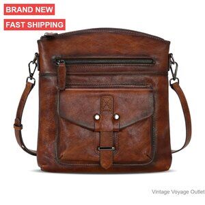 Genuine Leather Crossbody Bag with Adjustable Strap Multi-Pocket Design